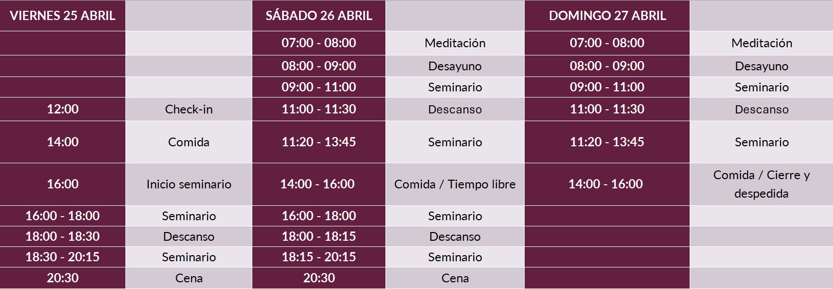 horario actualizado
